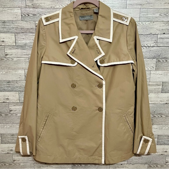 Liz Claiborne‎ Size Large Khaki With White Trim Lined Rain/Trench Jacket Buttons - Picture 14 of 14